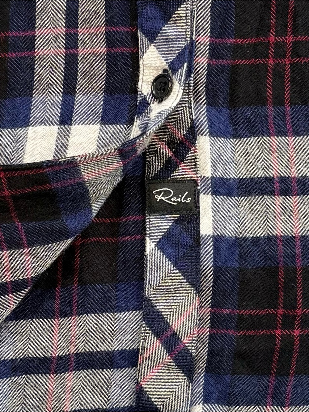 RAILS Hunter Plaid Flannel Button Up Shirt Medium Blue Pink White Rayon - Picture 9 of 10